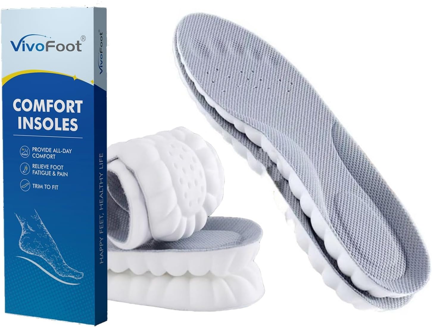 VivoFoot Memory Foam Insoles, Anti-Fatigue Pain Relief Everyday Work Sports Runn...