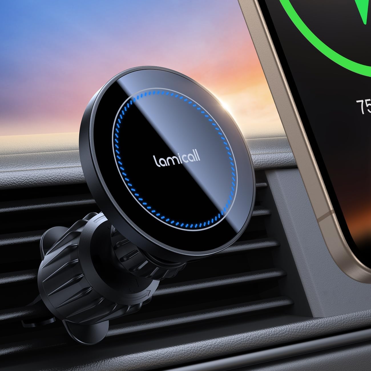 Lamicall Car Mount Charger, Special Car Charger with 15W Top Charging, Innovativ...