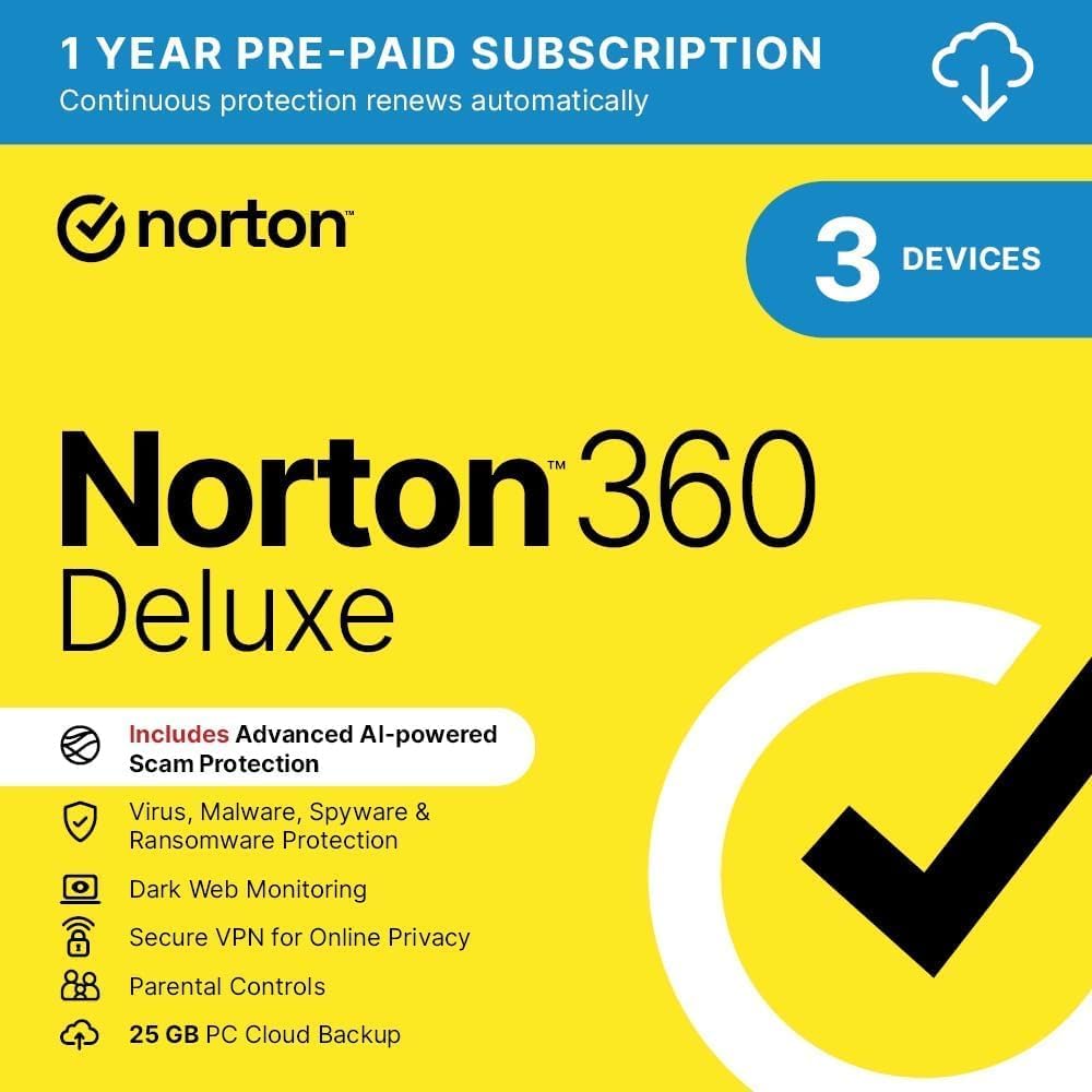 Norton 360 Deluxe 2025, Antivirus Software for 3 Devices and 1-Year Subscription...