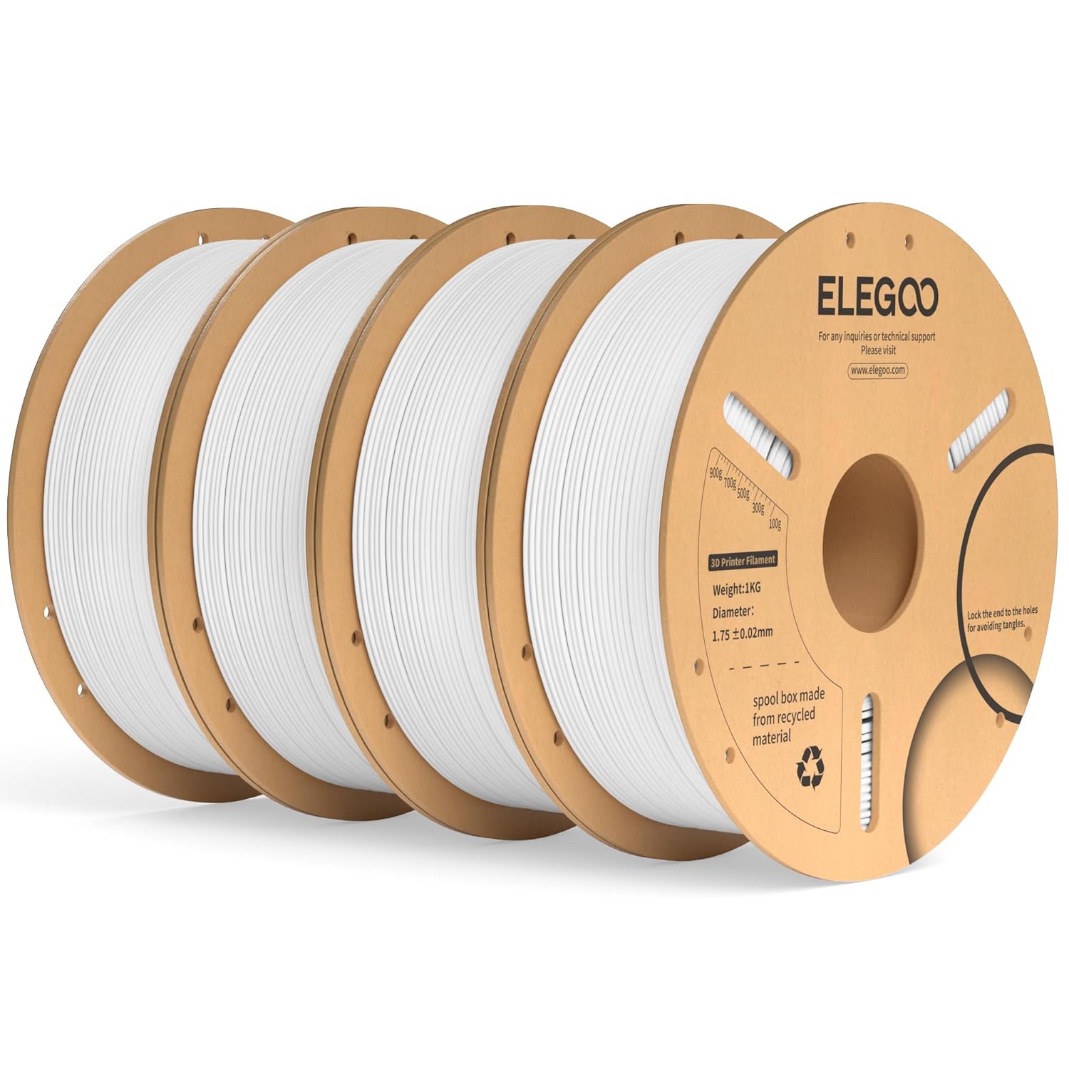 ELEGOO PLA+ Filament 1.75mm White 4KG, PLA Plus Tougher and Stronger 3D Printer...