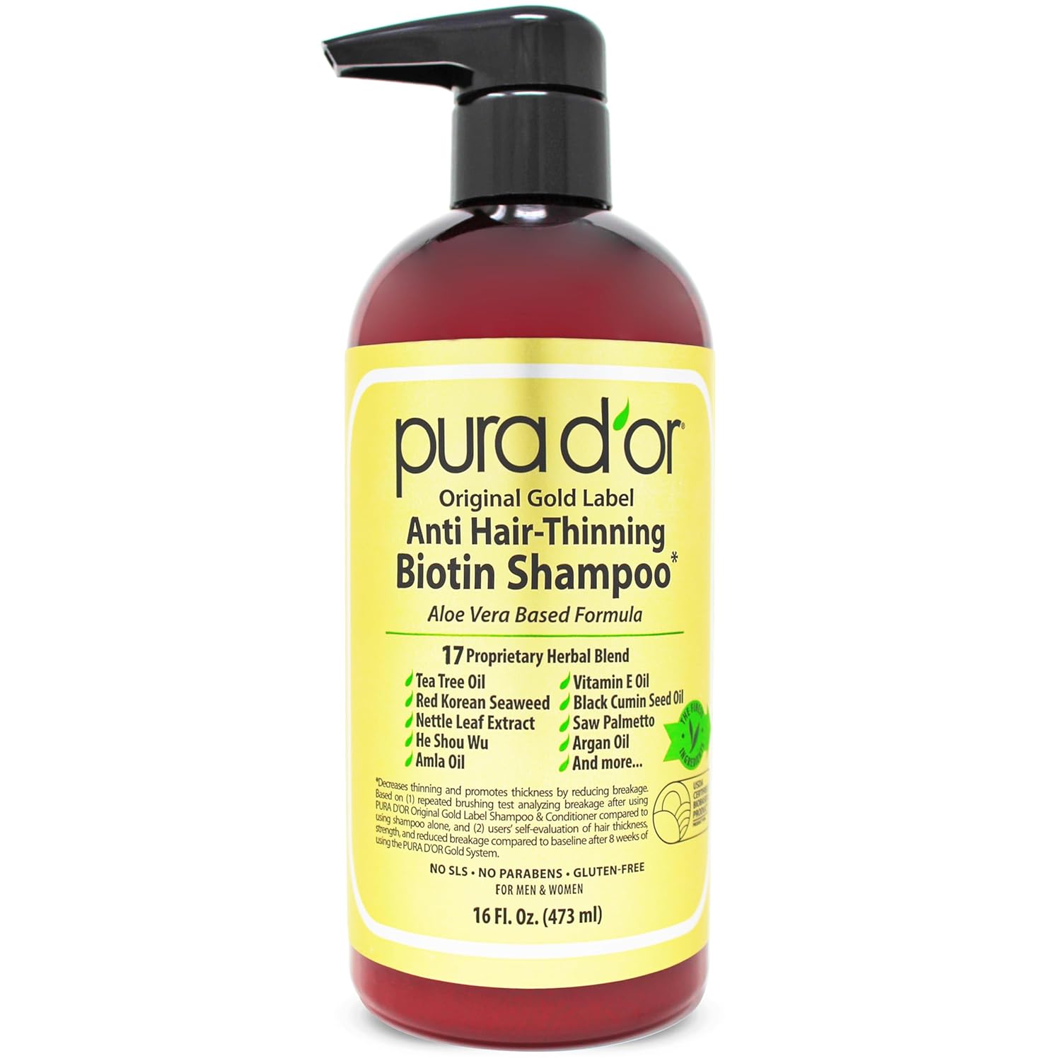 PURA D'OR Original Gold Label Anti-Thinning Shampoo Clinically Tested, Infused w...