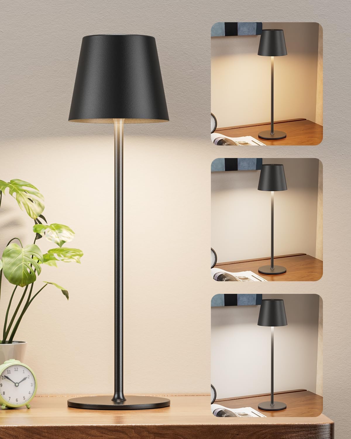 Aooshine Cordless Table Lamp, Touch Lamps Bedside with 3-Color Modes Rechargeabl...