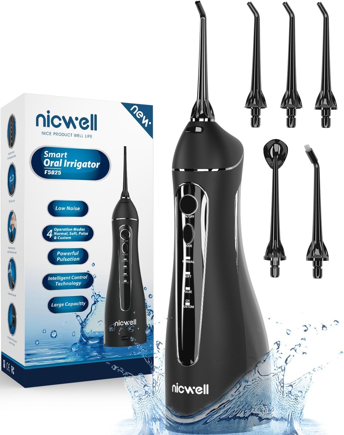 Nicwell Water Dental Flosser Teeth Pick - Cordless Portable 4 Modes Rechargeable...