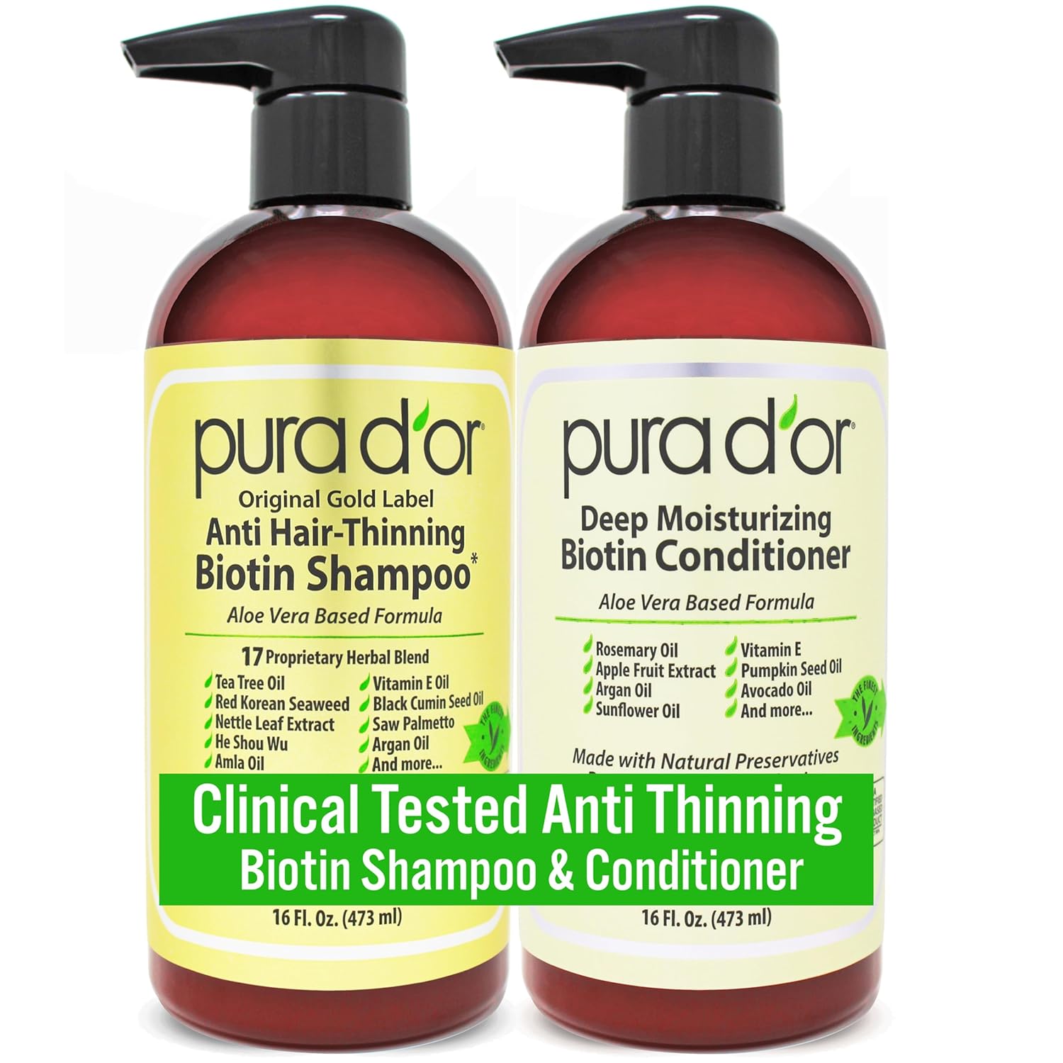 PURA D'OR Anti-Thinning Biotin Shampoo & Deep Moisturizing Conditioner Original...