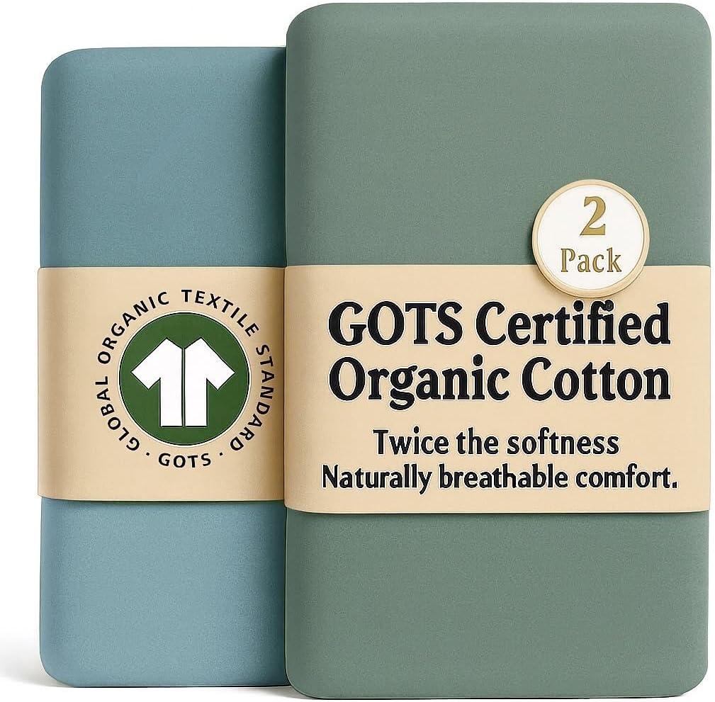 Bunnyjik GOTS Organic Cot Sheets, Specially Designed 2 x 120x60 Fitted Cot Sheet...