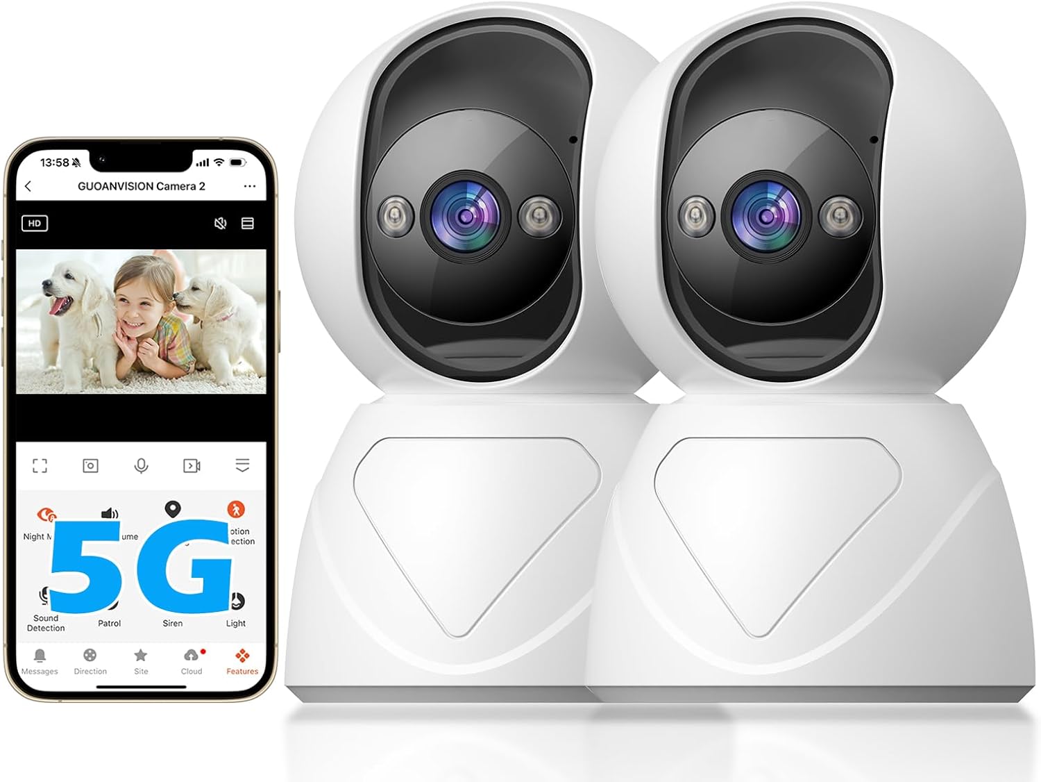 High-Quality 5G/2.4G Indoor Pan Tilt Security Camera, Advanced Security Camera f...