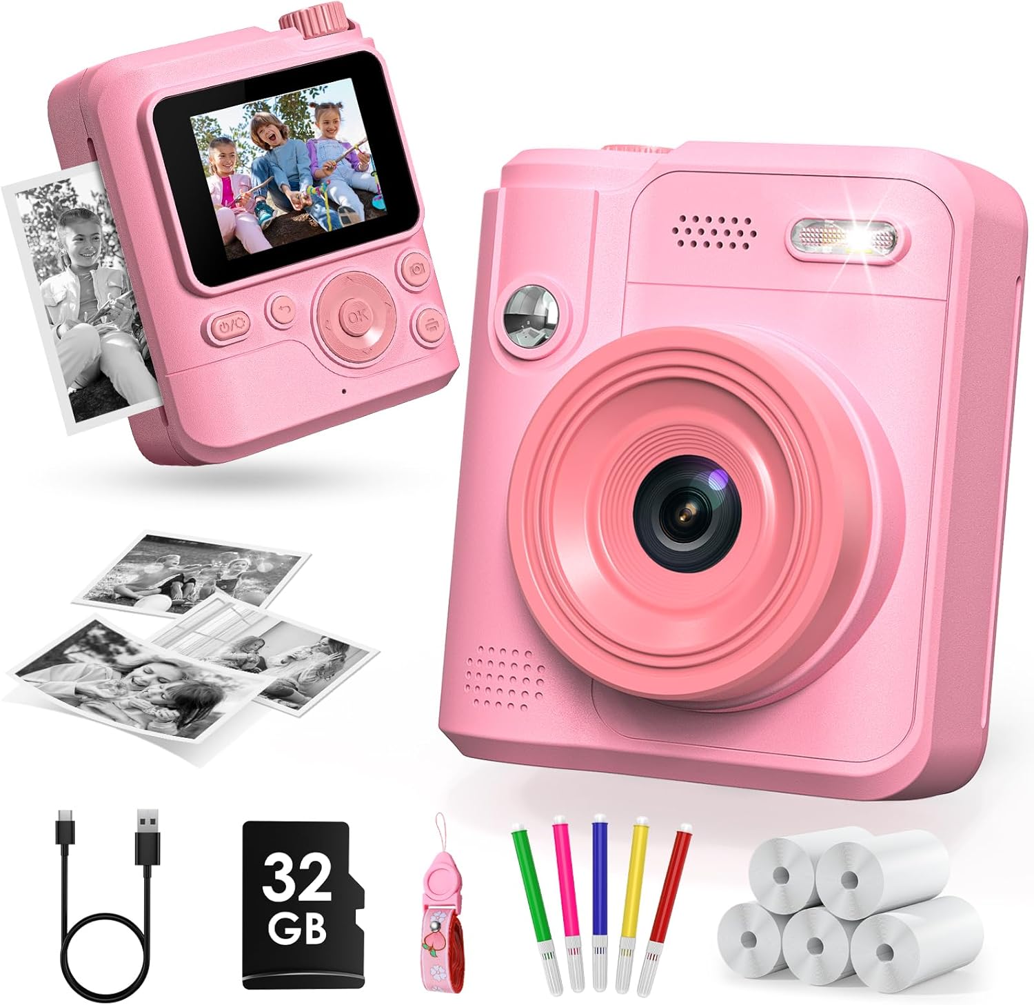 Gofunly Kids Camera Instant Print, 1080P Digital Camera for Kids with 32GB Card...