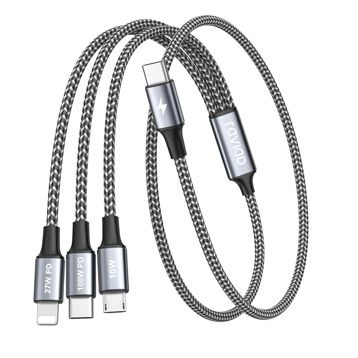 RAVIAD 100W USB C Multi Charger Cable, Special 3 in 1 Fast Charging Cable [50CM]...
