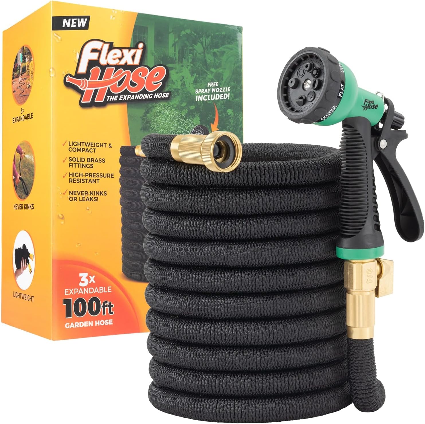 Flexi Hose with 8 Function Nozzle, 100FT - Lightwe...