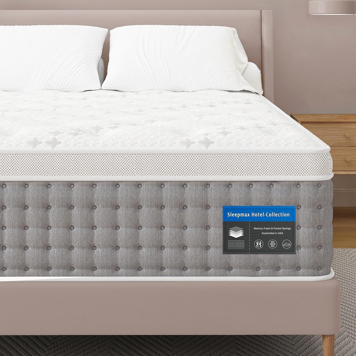 Sleepmax King Mattress 14 Inch - Firm Hotel-Collection Hybrid Mattress Pain Reli...