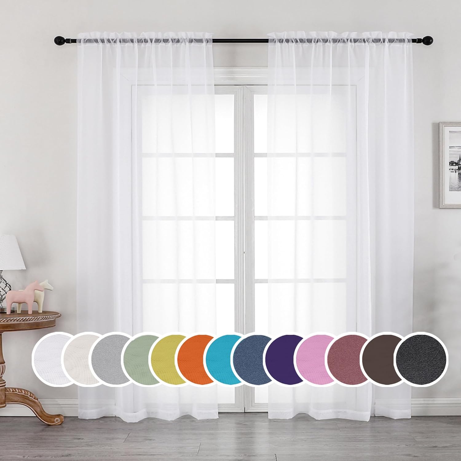 OWENIE Sheer Curtains 84 inches Long 2 Panels Set for Living Room/Bedroom, Rod P...