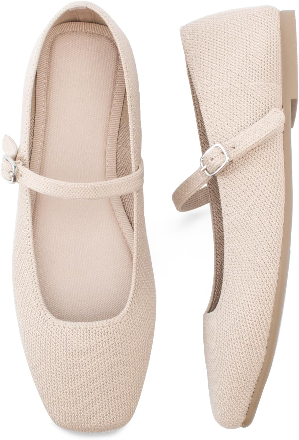 Knit Flats for Women, Unique Square Toe Flats with Ankle Strap, Comfortable Ball...