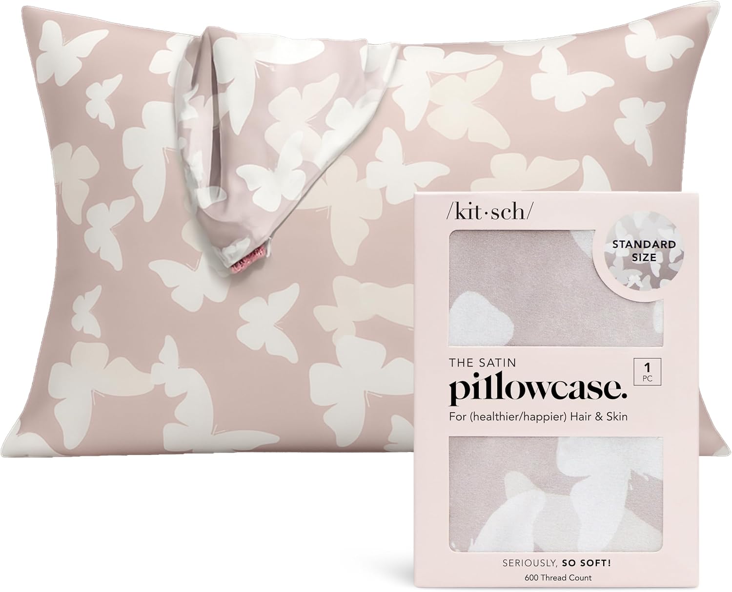 Unique Kitsch Satin Pillowcase, Special Pillowcase with Zipper, Sustainable Pill...