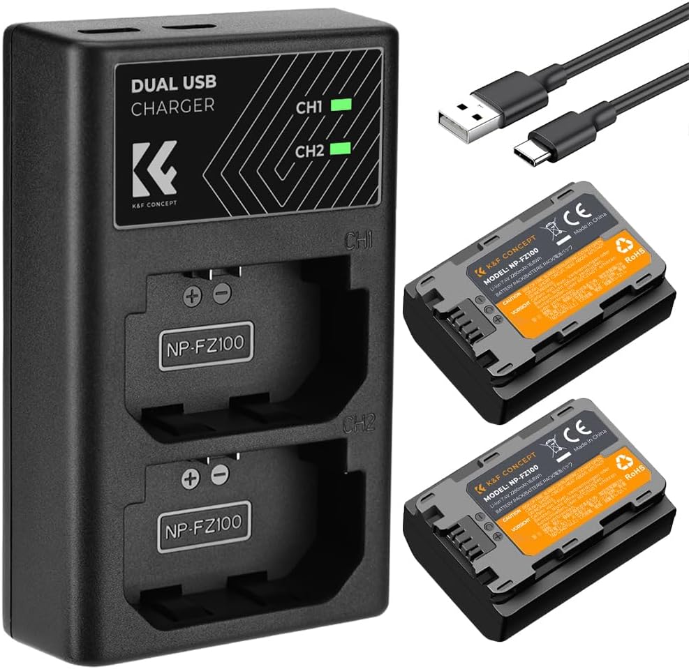 K&F CONCEPT NP-FZ100 Battery and Charger for Sony...