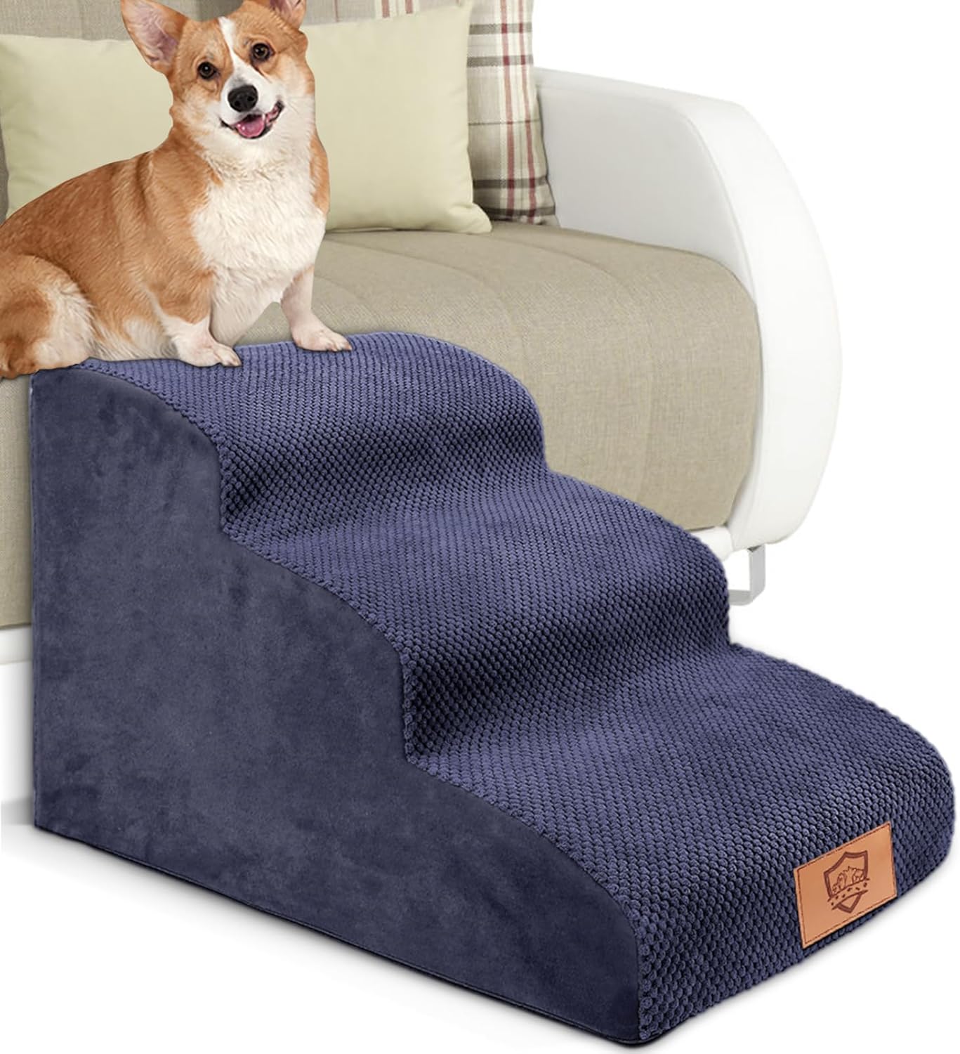 Pawchop Dog Steps, Unique 3-Steps Non Slip High Density Foam Dog Ramp with Remov...