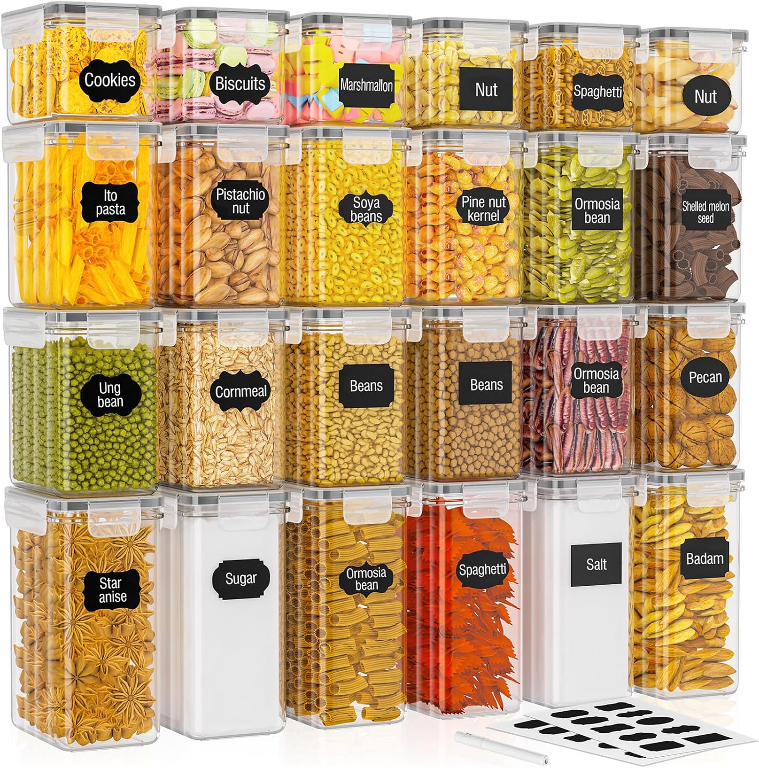 PurKeep 24 Pack Food Storage Containers - 33.6L, Airtight Kitchen Storage for Ce...