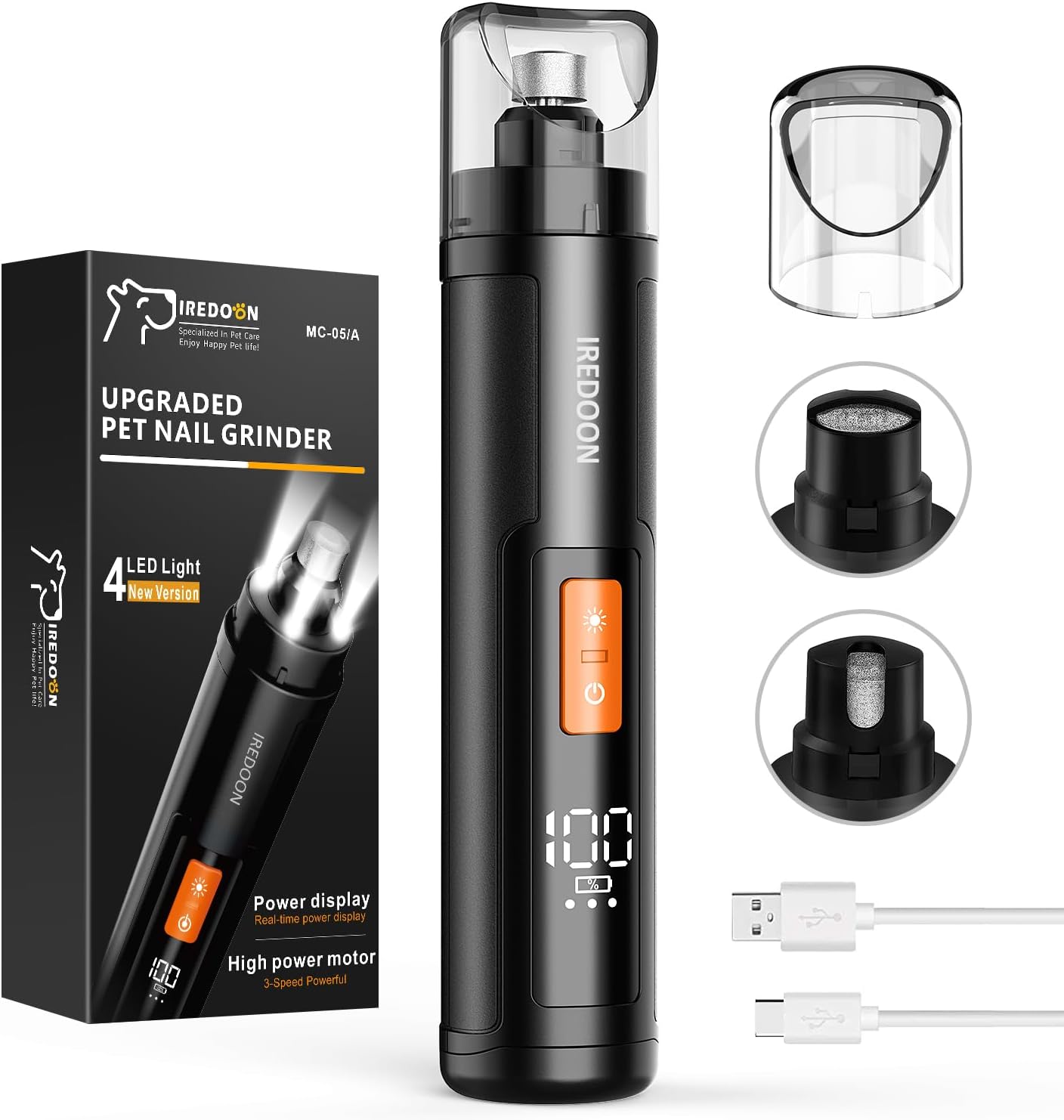 IREDOON Dog Nail Grinder Upgraded - Professional 3-Speed Super Quiet and Low Vib...