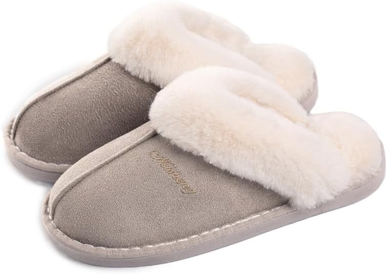 Misolin Womens Slipper Memory Foam Fluffy Slip-on House Suede Fur Lined/Anti-Ski...