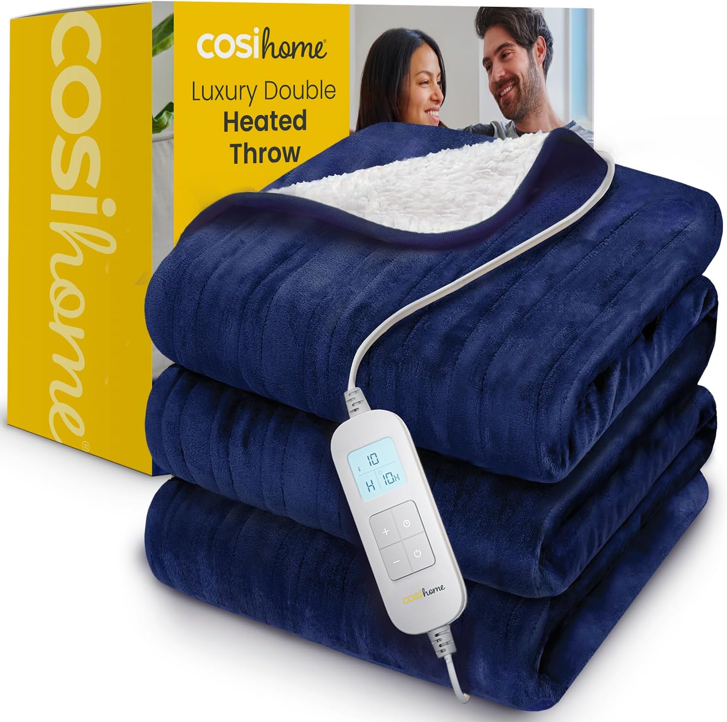Cosi Home® Luxury Heated Throw, Special Electric Blanket in Navy Blue, Extra Lar...