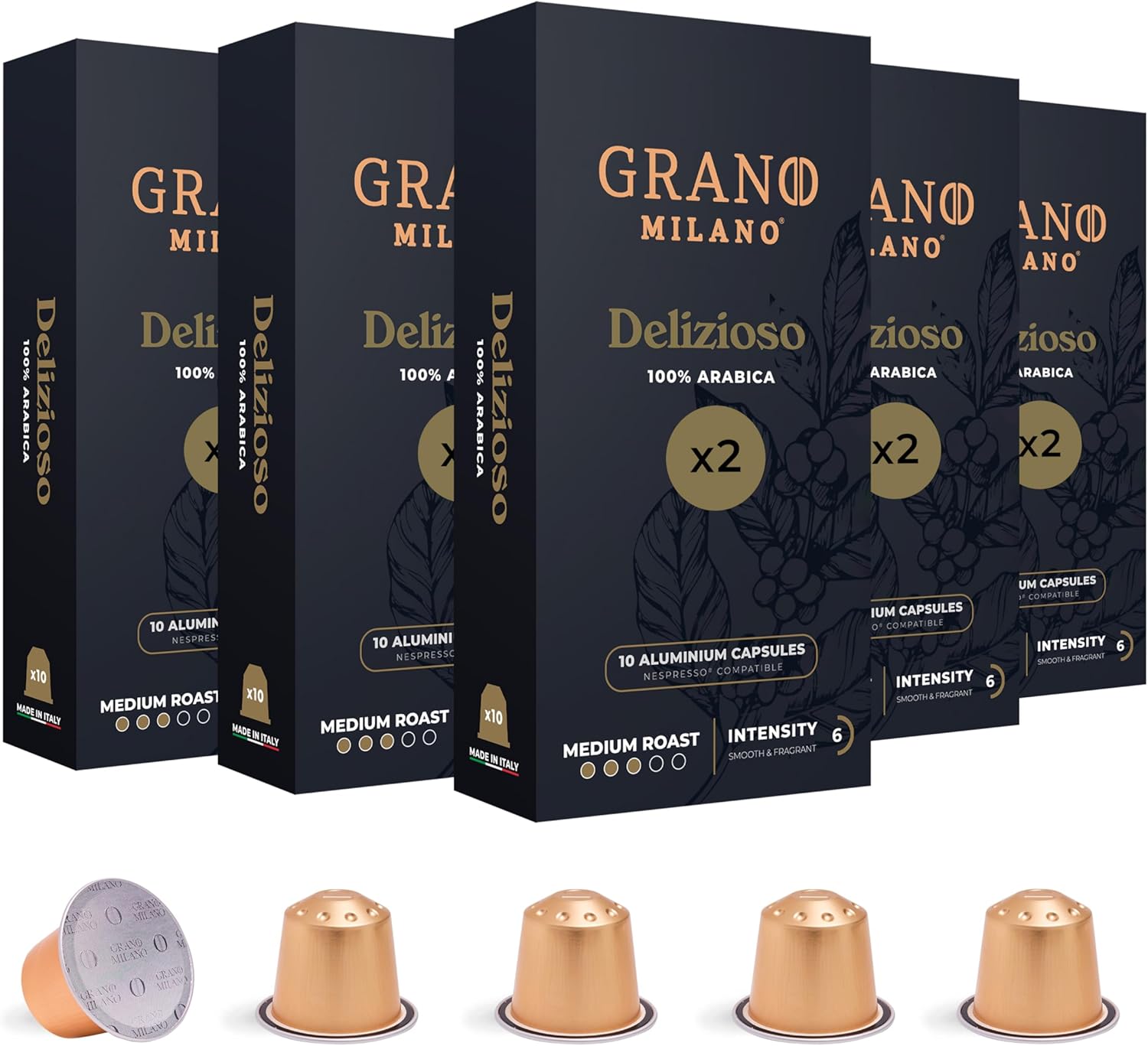 Premium Grano Milano Delizioso Coffee Capsules, Exceptional Coffee Pods for Nesp...