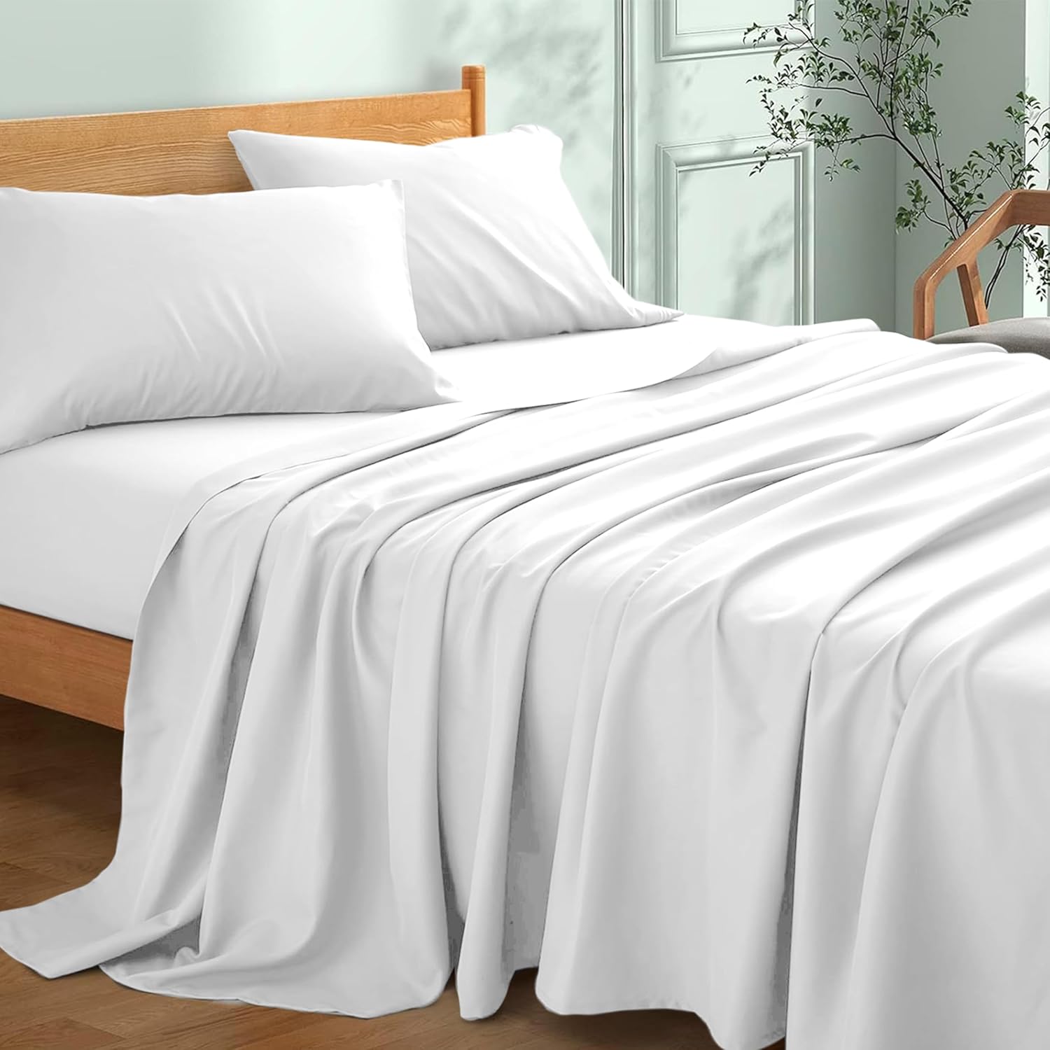 My Home Store Flat Sheets Double Size - 100% Egyptian Cotton White Bed Sheet - 3...
