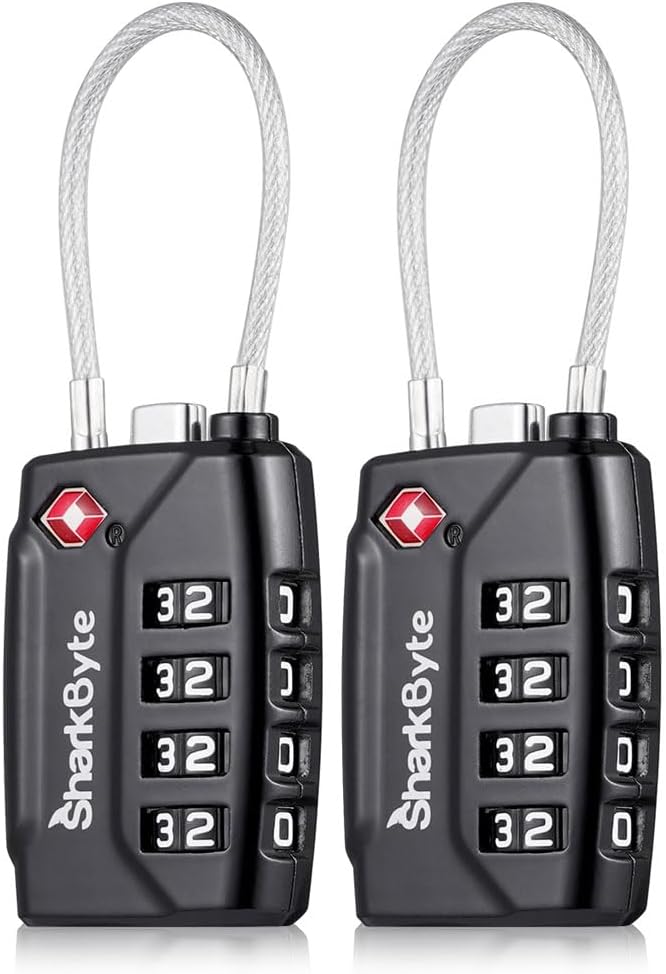 SharkByte TSA Approved Suitcase Locks - 4-Dial Security Travel Combination Padlo...