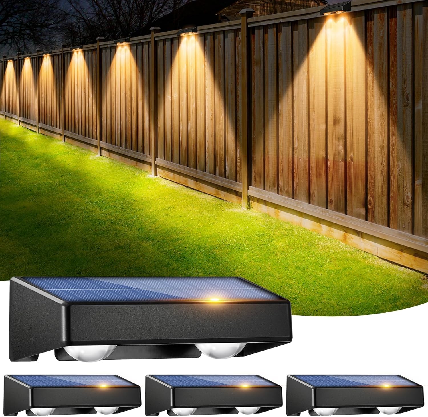 sununiny Solar Fence Lights Outdoor Garden,4 Pack Solar Garden Lights IP65 Water...