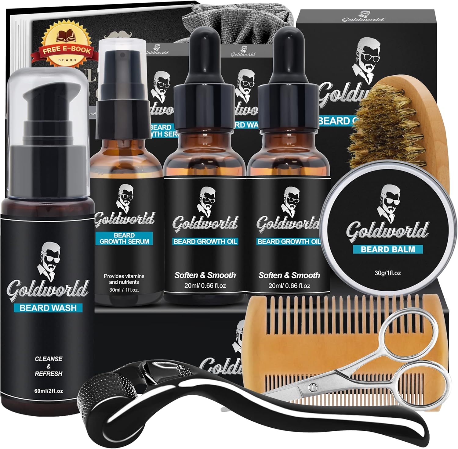 Beard Growth Grooming Care Kit for Men w/Derma Roller Hair Growth,Fathers Gifts...