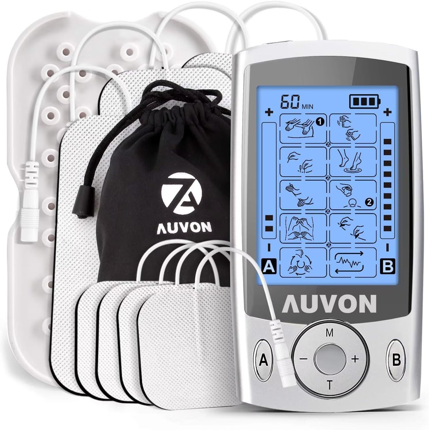 AUVON Dual Channel TENS Unit Muscle Stimulator Machine with 20 Modes, 2" and 2"x...