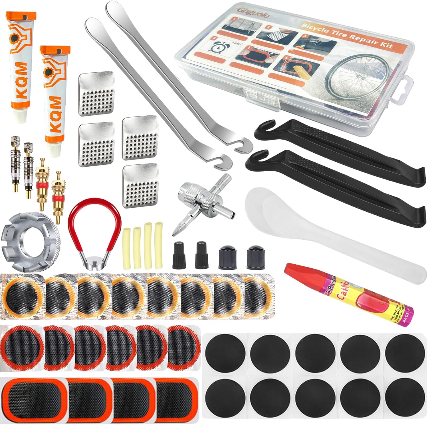Ghguole Bike Tire Puncture Repair Kit,57pcs Bike Tyre Patch Repair Kit,Bicycle T...