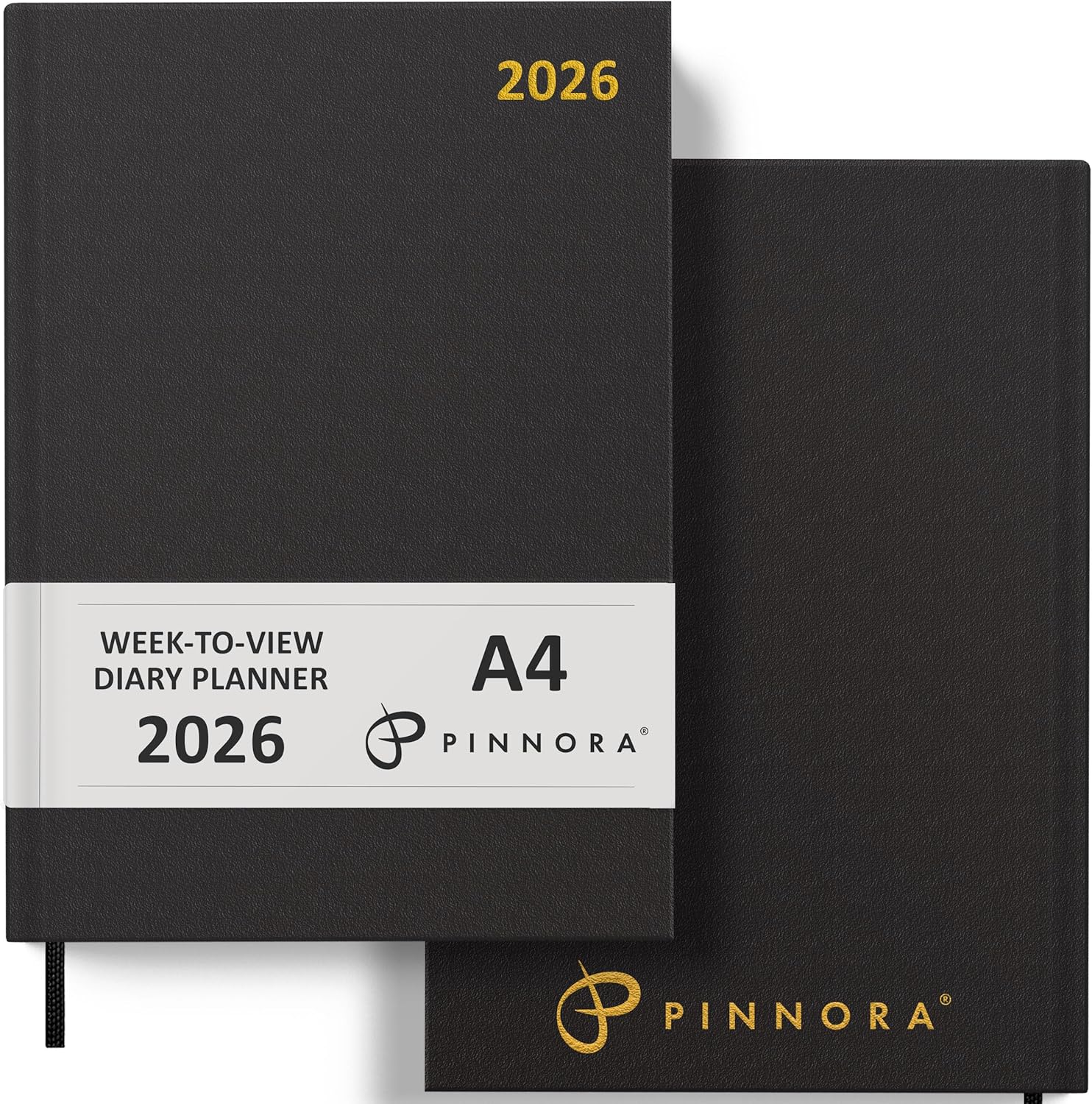 Pinnora 2026 Diary A4 Week to View, Black Year Planner Organiser 2026 Week To Vi...