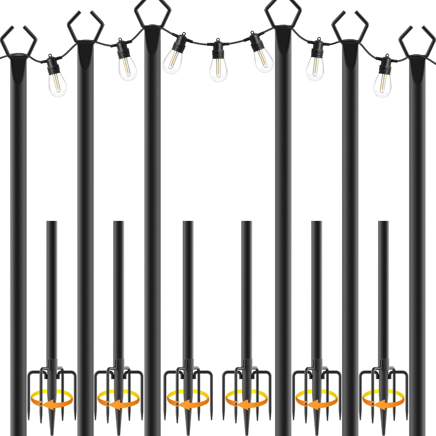 High-Quality 6 Pack 10 ft Metal String Light Poles, Durable Lighting Stand for P...