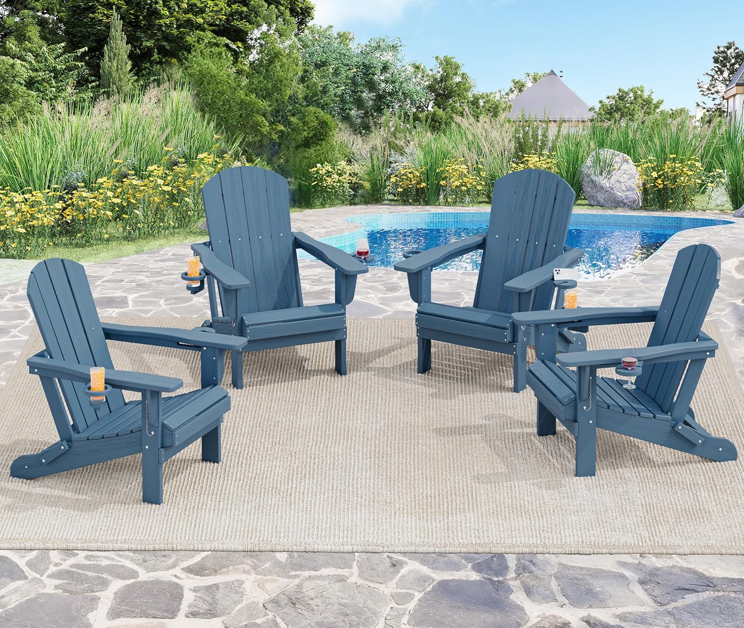 SERWALL Folding Adirondack Chair, HDPE Adirondack Chairs Set of 4, Plastic Outdo...