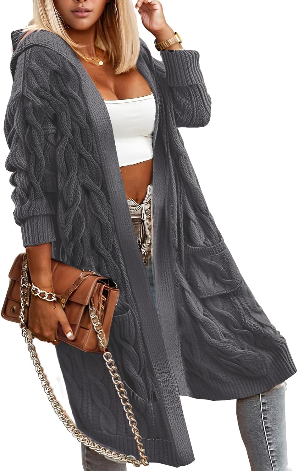 High-Quality Winter Fall Cardigan Sweaters, Fashionable Women's Hooded Cardigan...