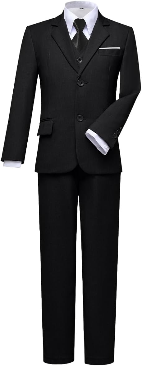 Visaccy Boys Suits Slim Fit Dress Clothes Ring Bearer Outfit 14 Years Black