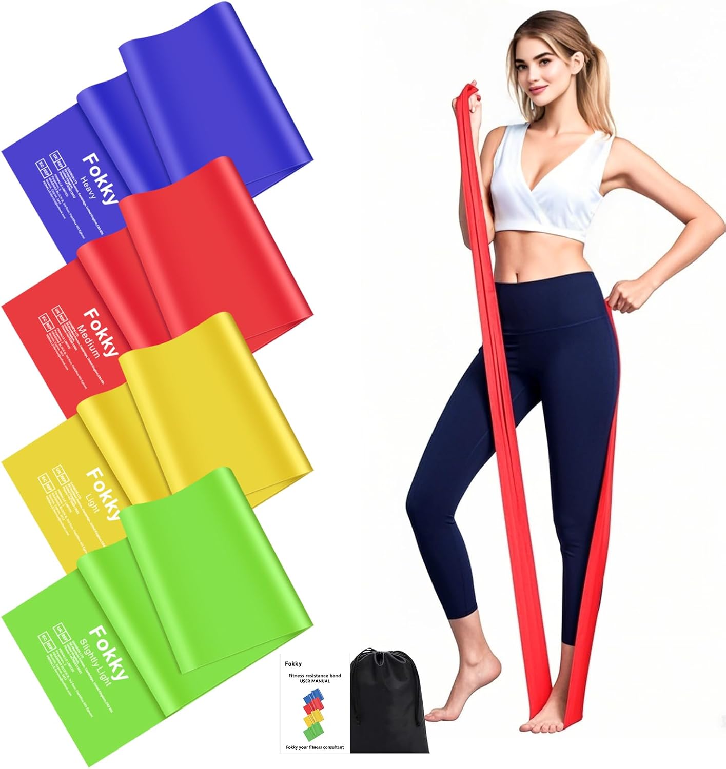 Fokky 2M Resistance Bands, Exercise Band with 4 Different Resistance Levels, Lon...