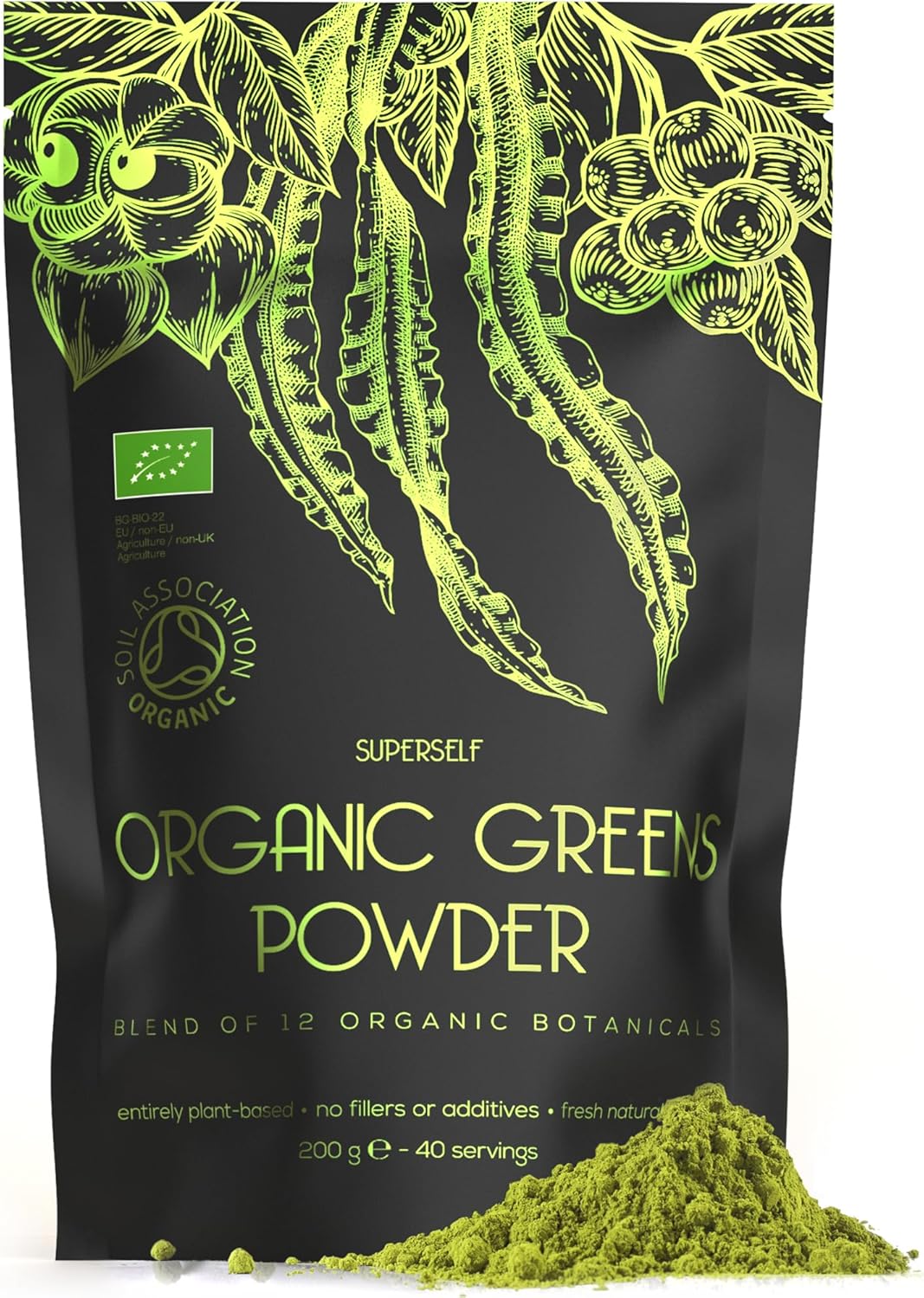 SuperSelf Organic Super Greens Powder - No Additives - 12 Supergreens - Daily Su...