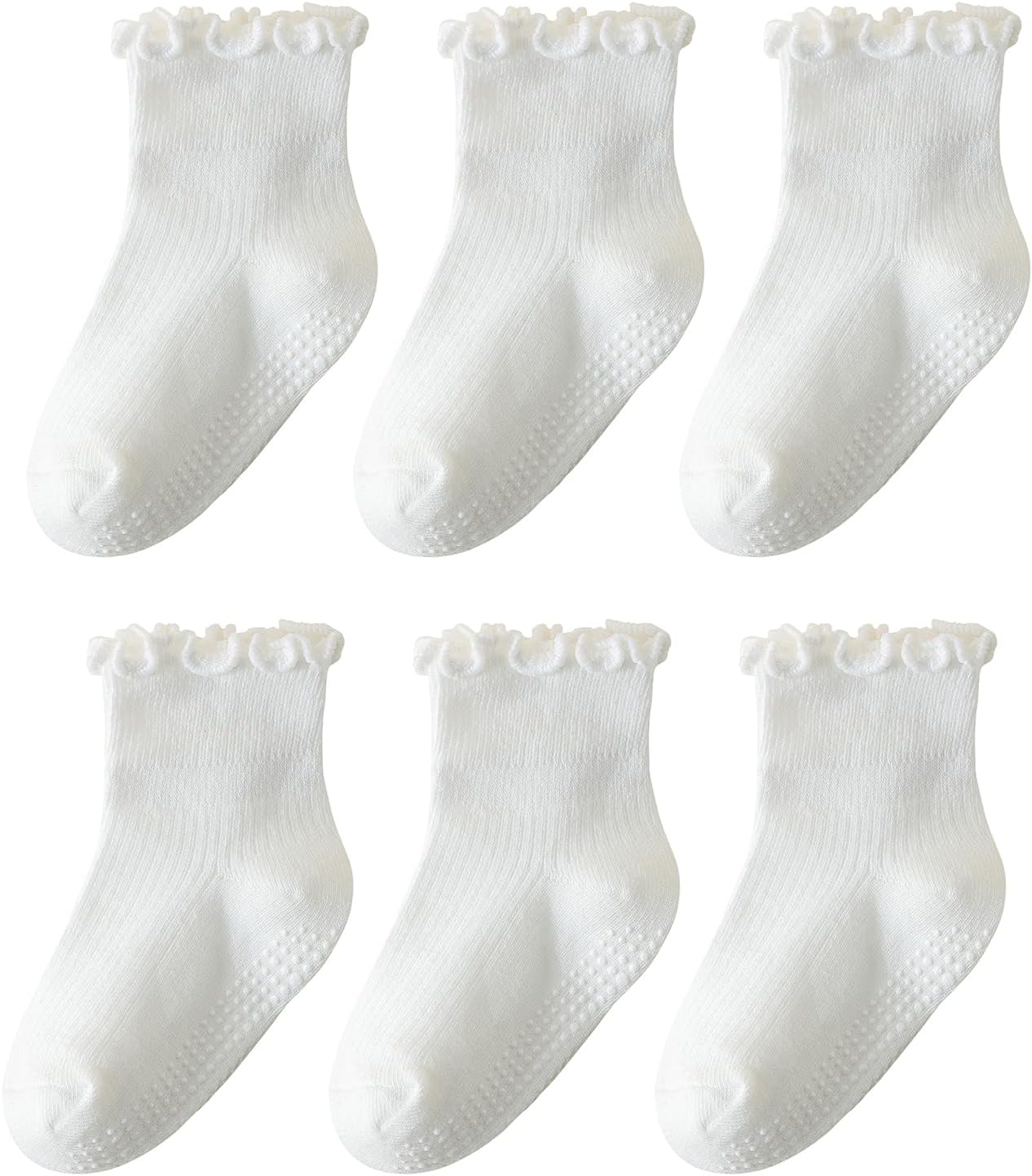 Adorable 6 Pairs Toddler Ruffle Socks, Special Baby Grip Socks With Non-Slip Fea...