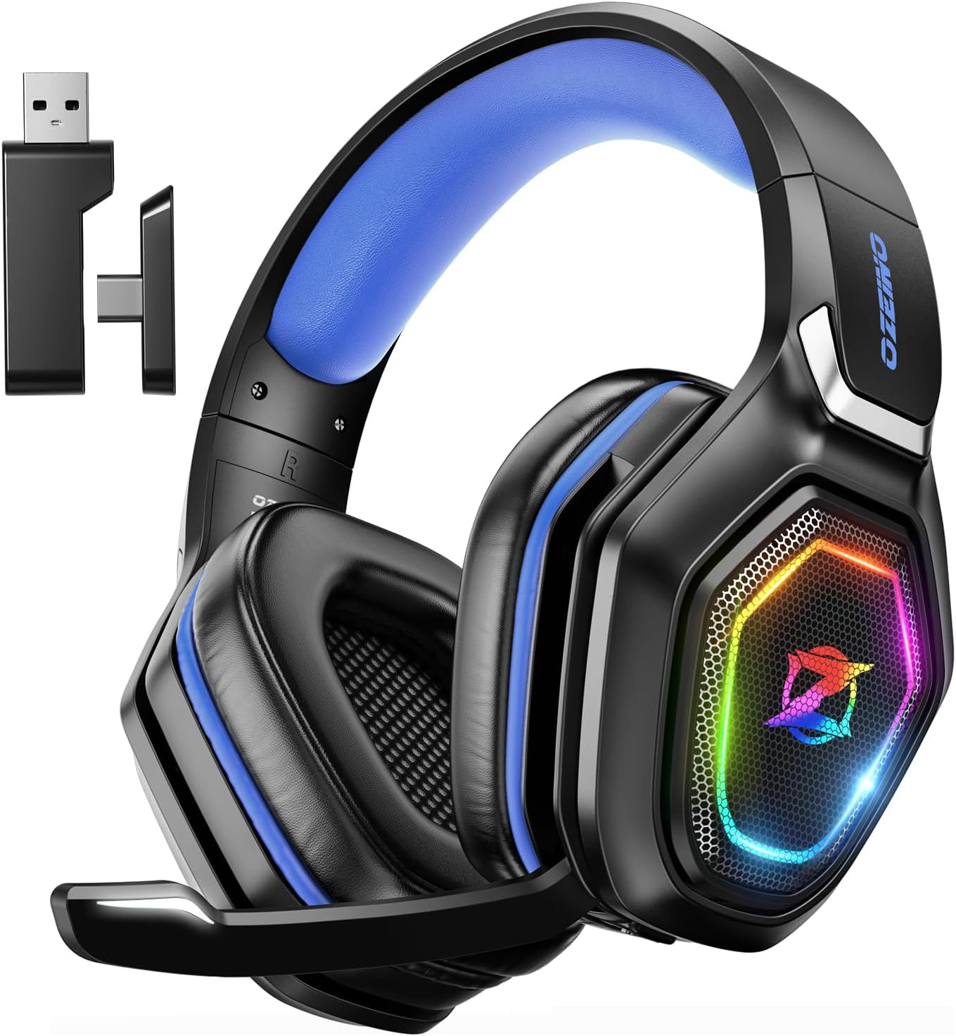 Ozeino Wireless Gaming Headset with Microphone, 2.4G & Type C Transmitter - 40h...