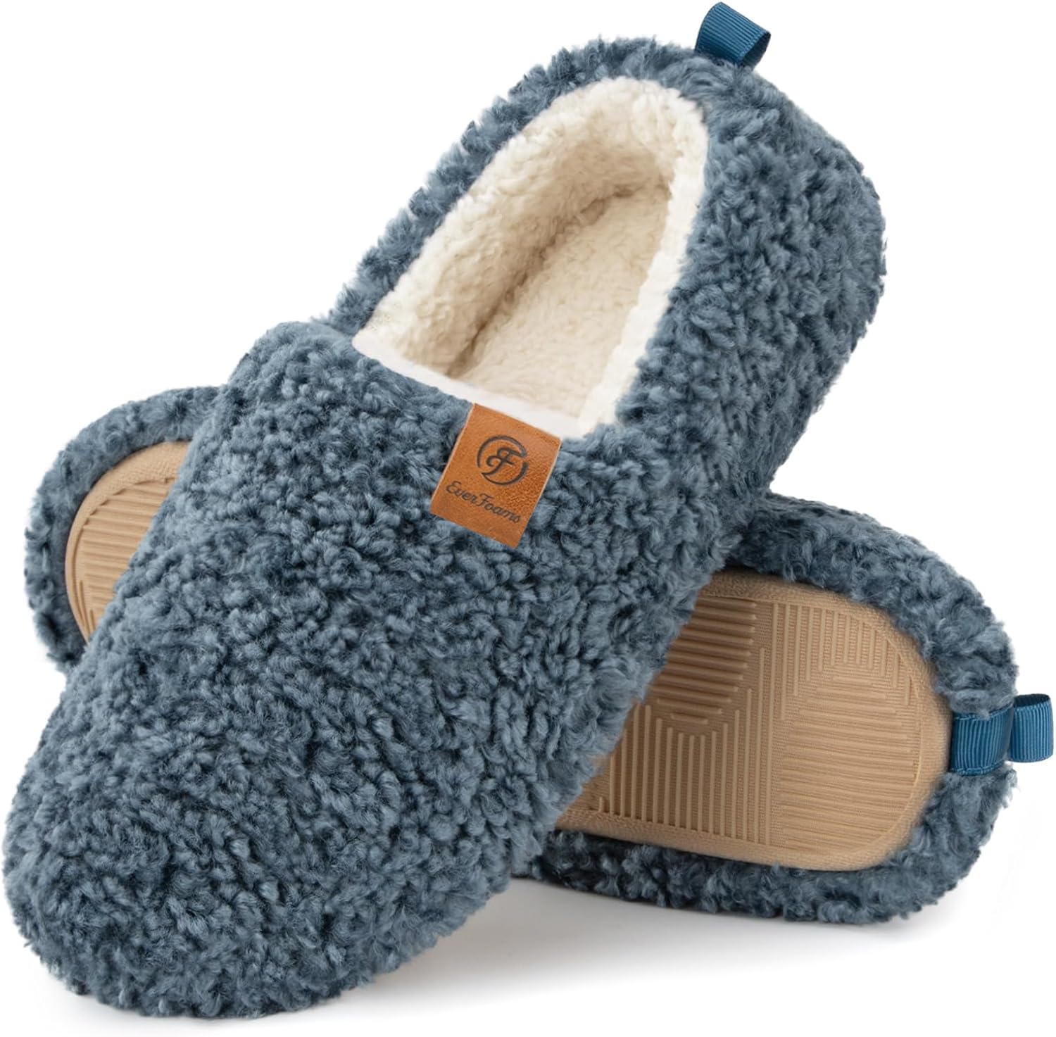 EverFoams Women's Fuzzy Full Slippers Soft Comfy Faux Shearling Memory Foam Indo...