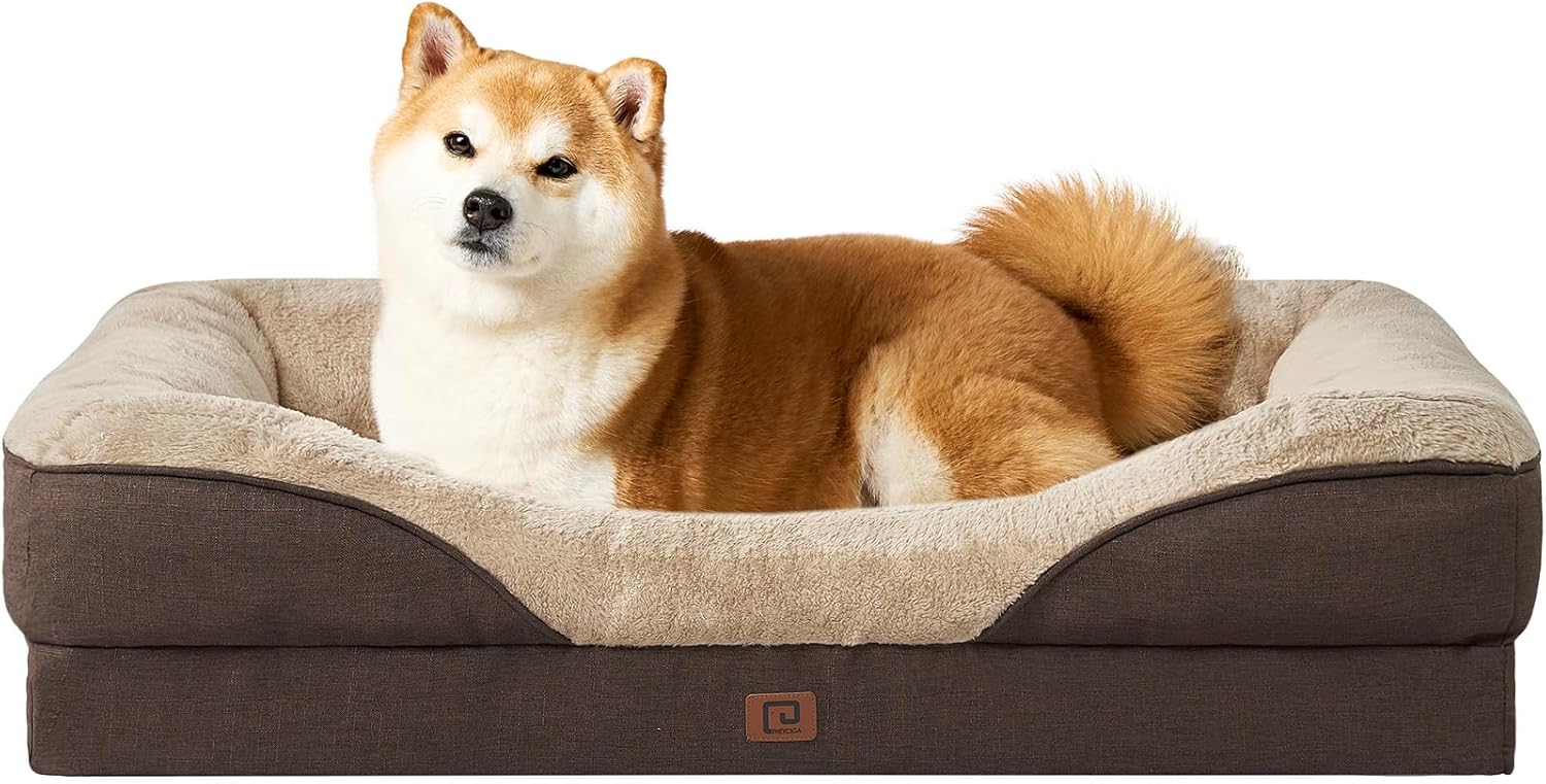 EHEYCIGA Memory Foam Dog Beds, Special Orthopedic Dog Sofa with Sides and Waterp...