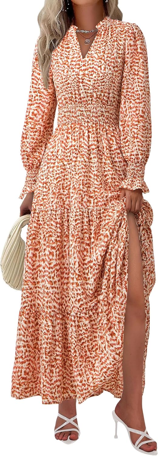 PRETTYGARDEN Women's Floral Maxi Dress, Special Long Sleeve V Neck A Line Dress,...
