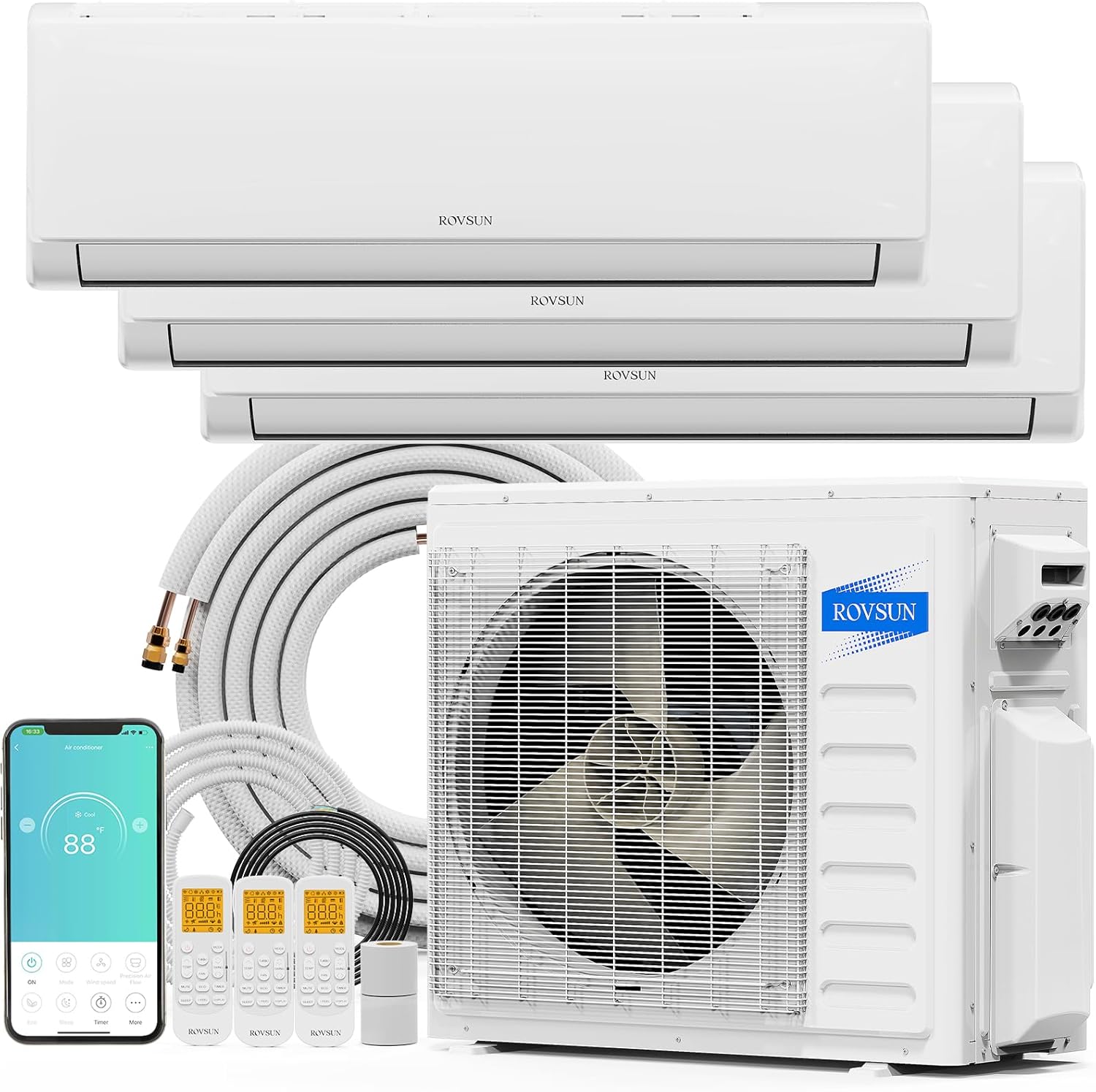 ROVSUN 28000 BTU Tri Zone WIFI Mini Split AC/Heating System, 20 SEER2 3 Zone 900...