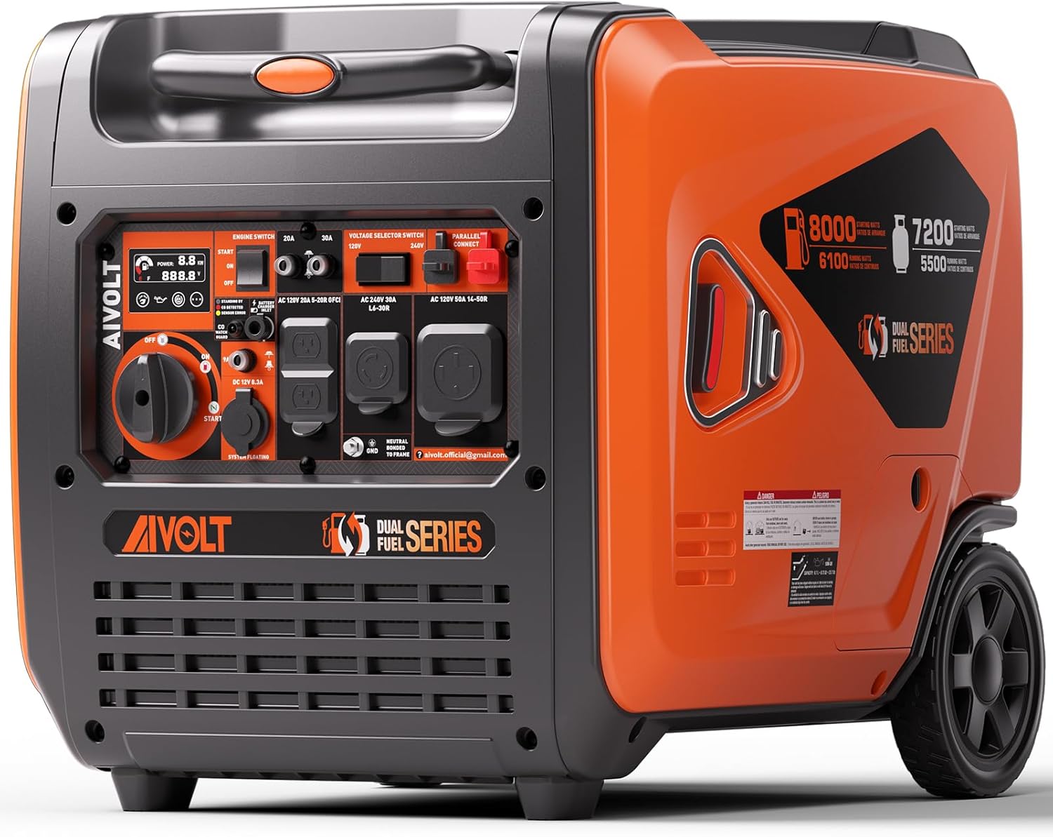 AIVOLT 8000W Dual Fuel Generator, Special Super Quiet Inverter Generator with El...