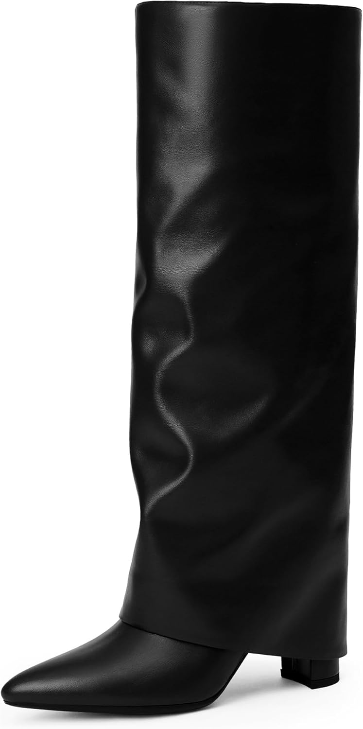 Modatope Knee High Boots Women Fold Over Knee High Boots Chunky High Heels Long...