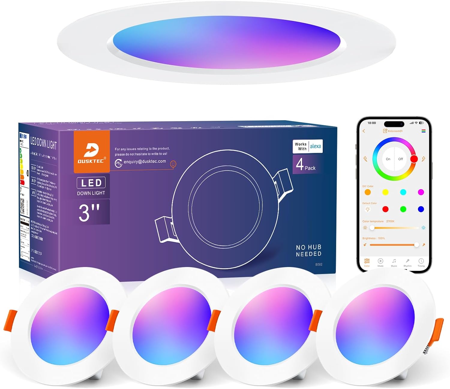 DUSKTEC Recessed LED Downlights, Unique Ceiling Spotlights with RGB Colour, Spec...