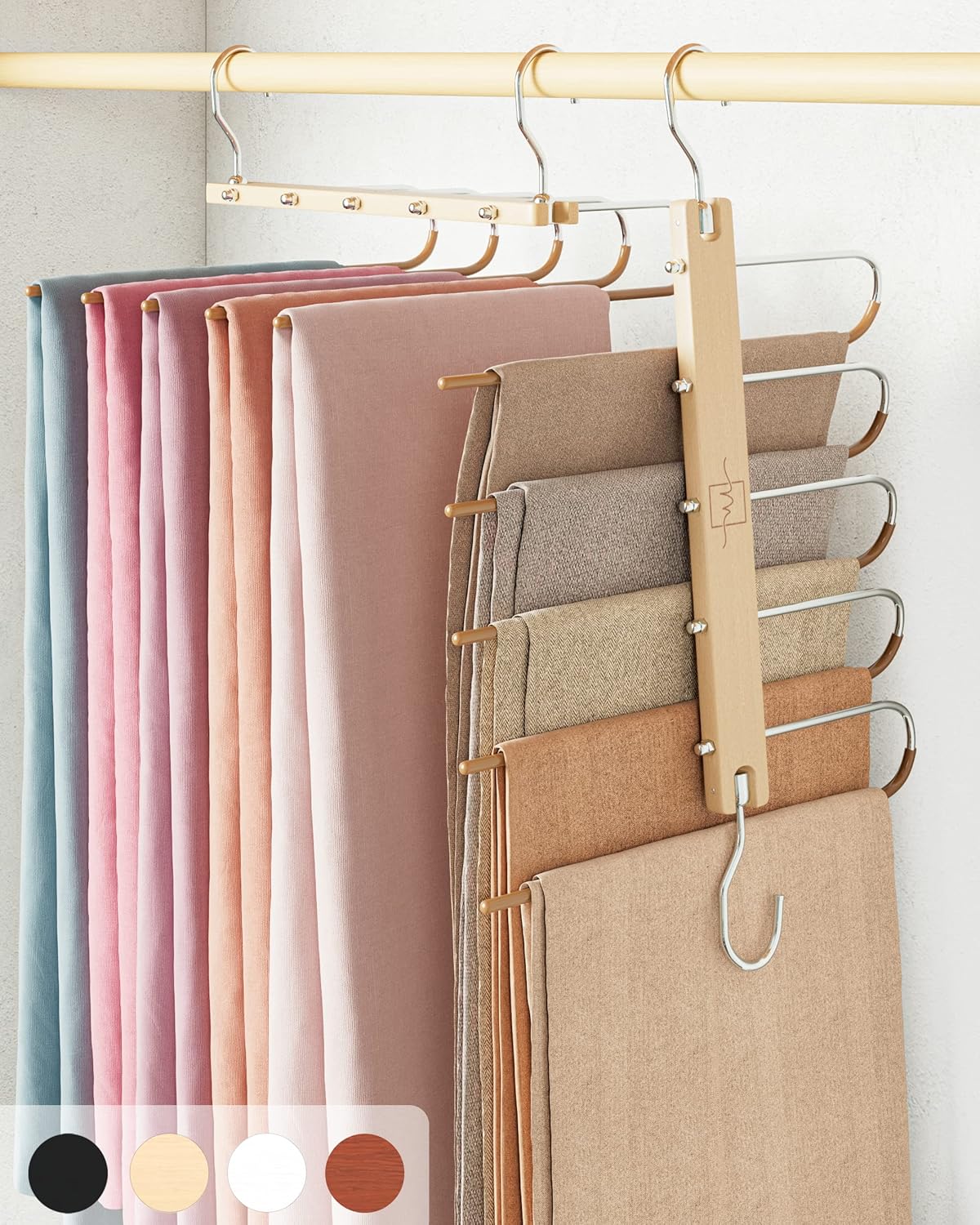 MORALVE Trousers Hangers Space Saving - 2 Pack European Beechwood Scarf and Jean...