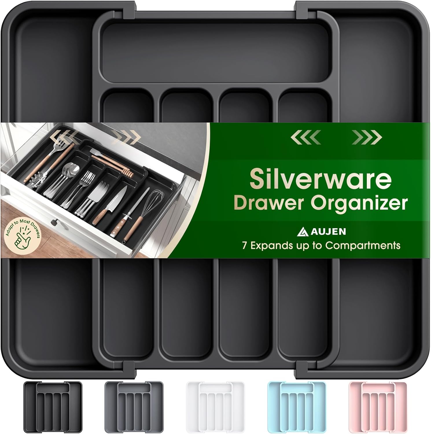 Aujen Silverware Organizer - Expandable Kitchen Drawer Organizer, Adjustable Ute...
