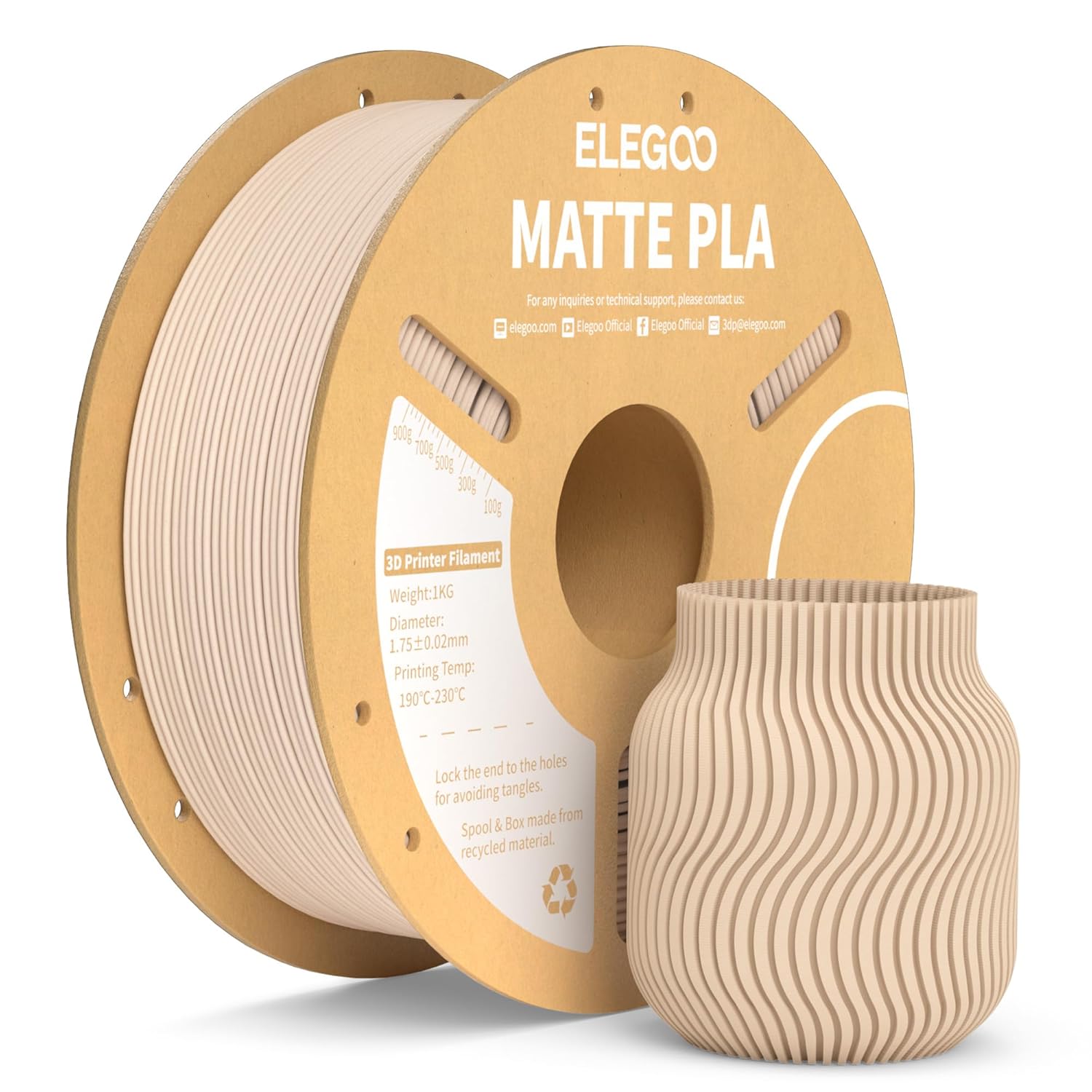 ELEGOO Matte PLA Filament Beige 1KG, 1.75mm 3D Printer Filament Dimensional Accu...
