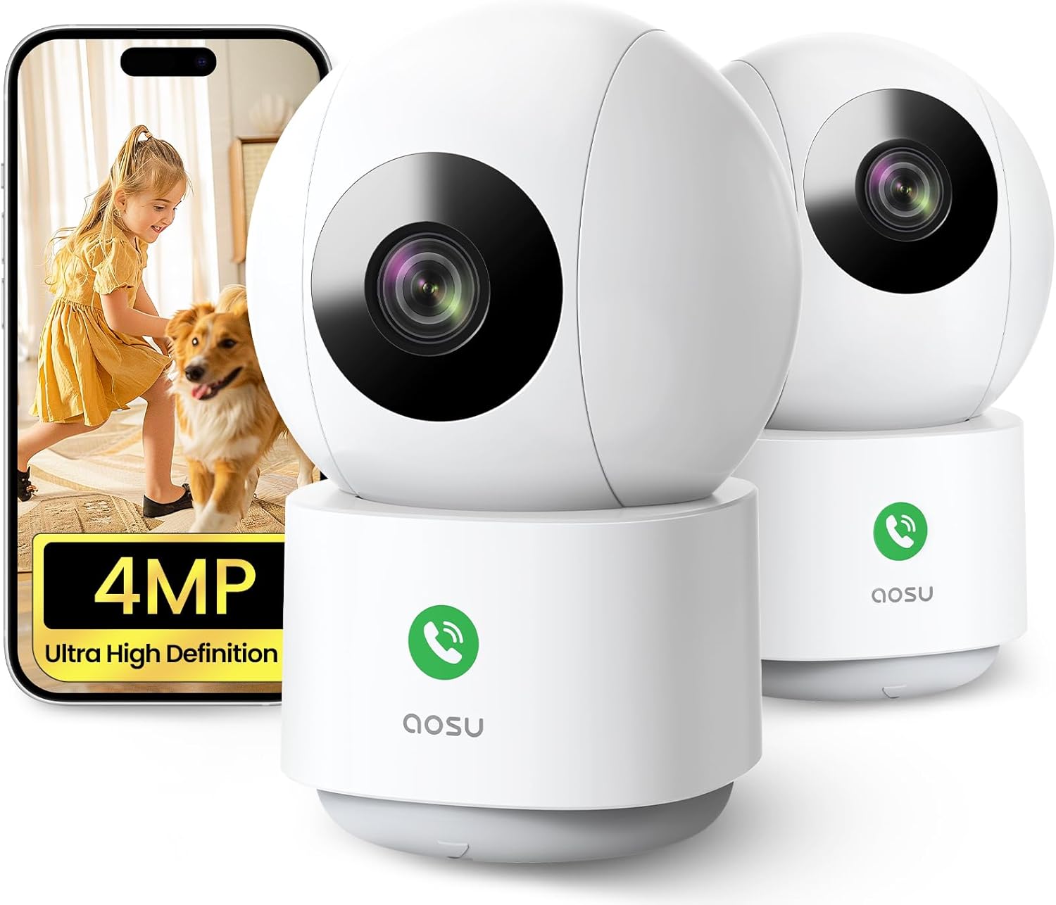 aosu 2.5K Indoor Cameras 2 Pack – 5Ghz WiFi Plug-In Nanny Cam for Baby & Pets, M...